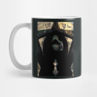 Portrait, digital collage, special processing. Beautiful but dark, like witch, woman. Tale. Yellow and gray. Mug